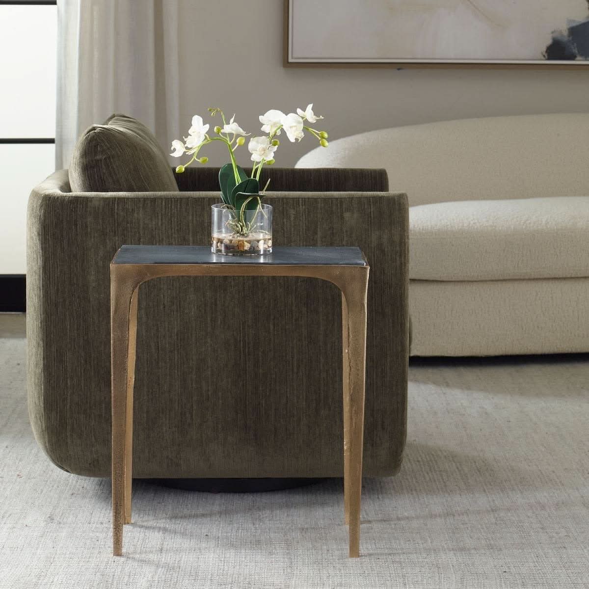 Keiichi Corbusier Marble & Brass Side Table   Nicholas John Interiors