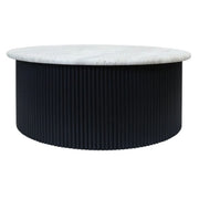 Walford Travertine Top Coffee Table with Black Acacia Wood Base   Nicholas John Interiors