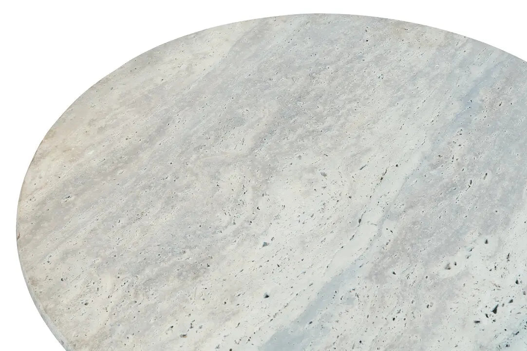 Walford Travertine Top Coffee Table with Black Acacia Wood Base   Nicholas John Interiors