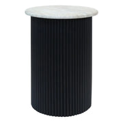 Walford Travertine Top Side Table with Black Acacia Wood Base   Nicholas John Interiors