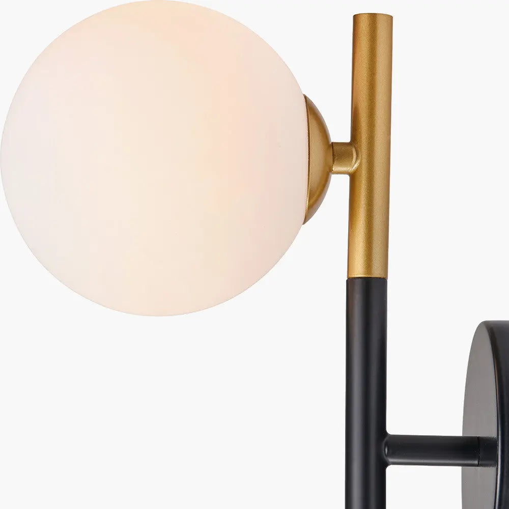 Wanda White Orb & Black Metal Wall Light  Nicholas John Interiors