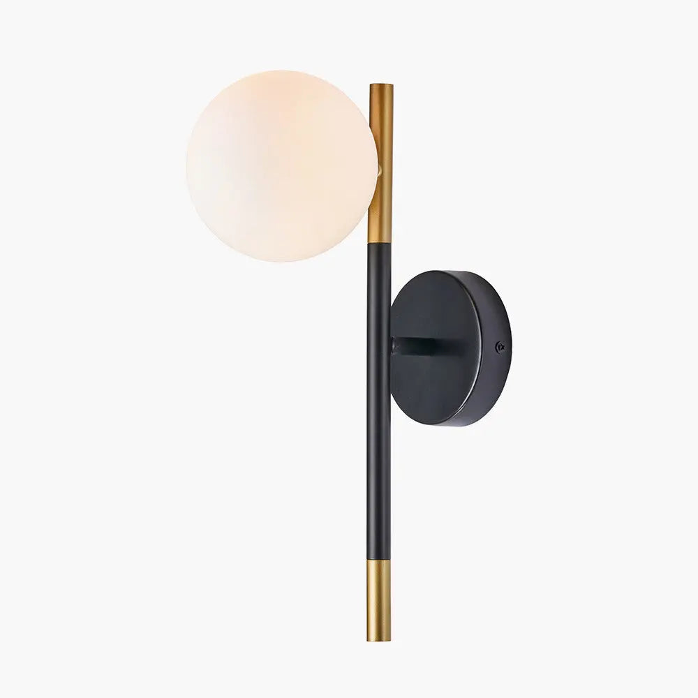 Wanda White Orb & Black Metal Wall Light  Nicholas John Interiors