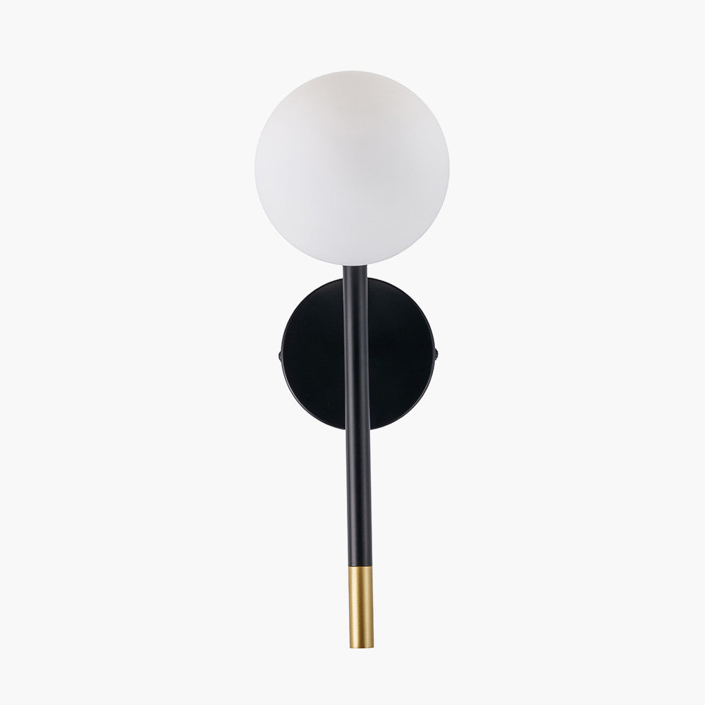 Wanda White Orb & Black Metal Wall Light  Nicholas John Interiors