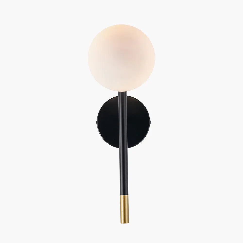 Wanda White Orb & Black Metal Wall Light  Nicholas John Interiors