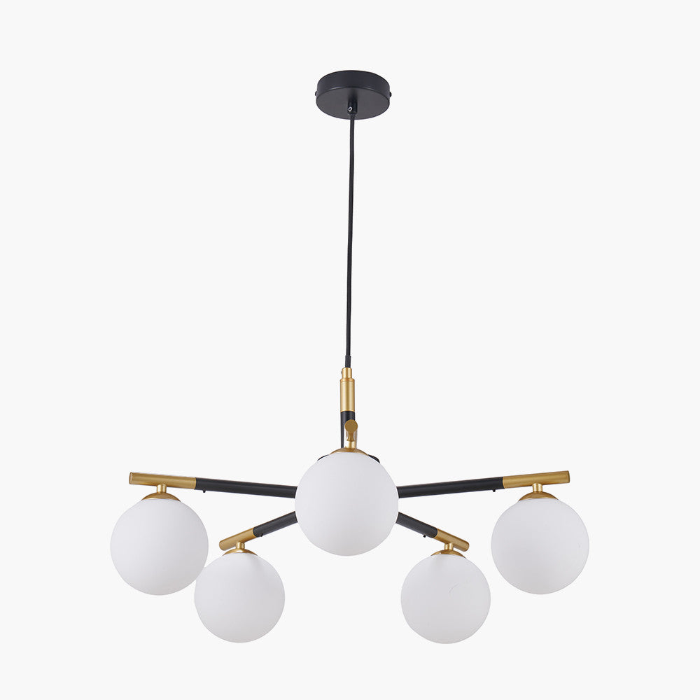 Wanda White Orb and Black Metal 5 Light Pendant  Nicholas John Interiors