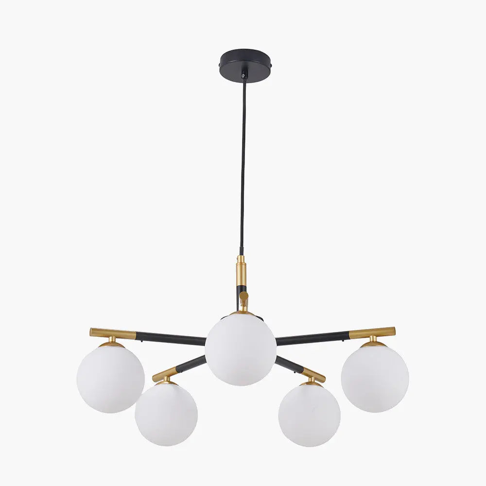 Wanda White Orb and Black Metal 5 Light Pendant  Nicholas John Interiors