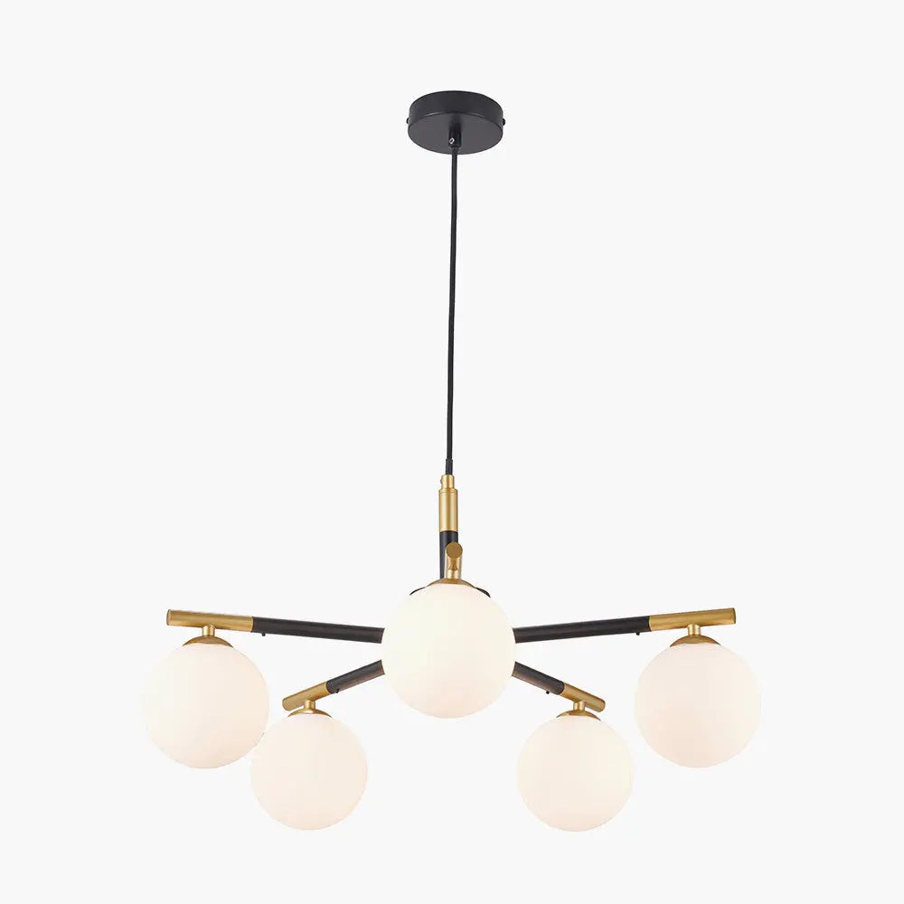 Wanda White Orb and Black Metal 5 Light Pendant  Nicholas John Interiors