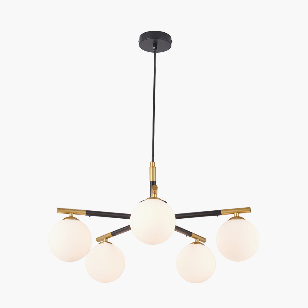 Wanda White Orb and Black Metal 5 Light Pendant  Nicholas John Interiors