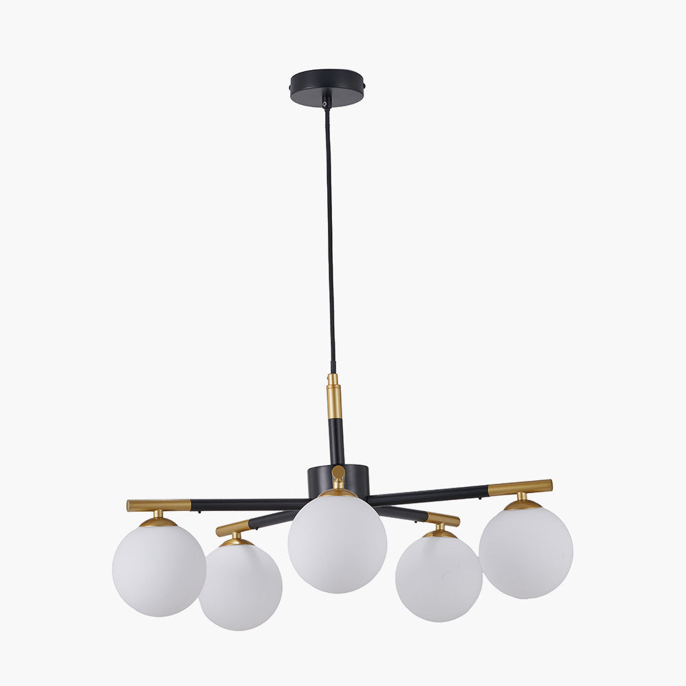 Wanda White Orb and Black Metal 5 Light Pendant  Nicholas John Interiors
