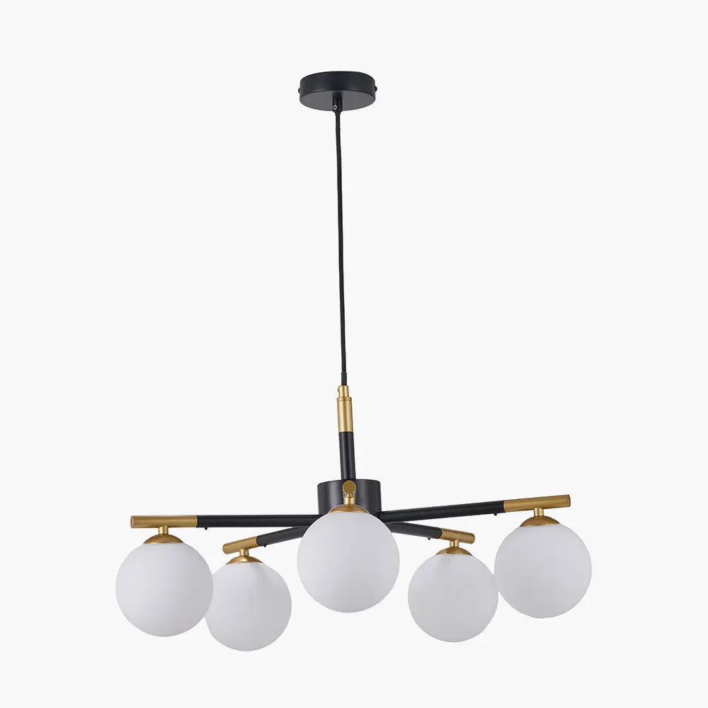 Wanda White Orb and Black Metal 5 Light Pendant  Nicholas John Interiors
