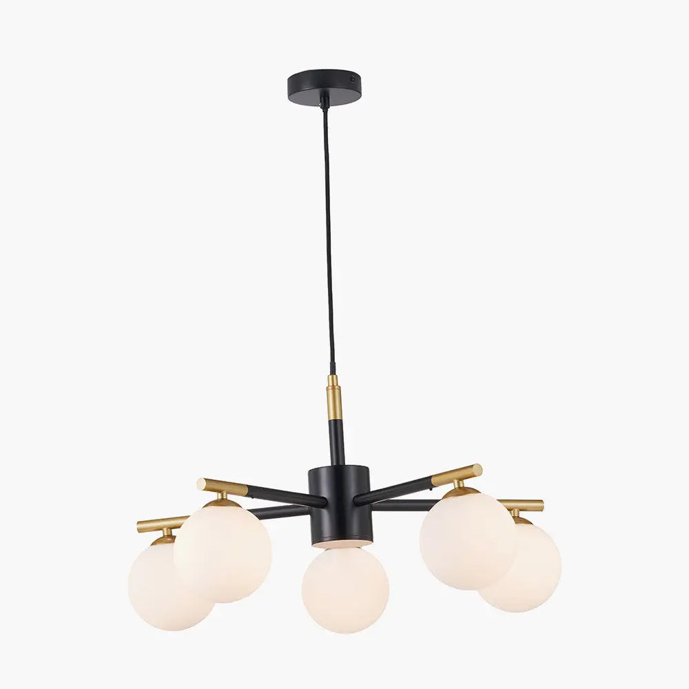 Wanda White Orb and Black Metal 5 Light Pendant  Nicholas John Interiors