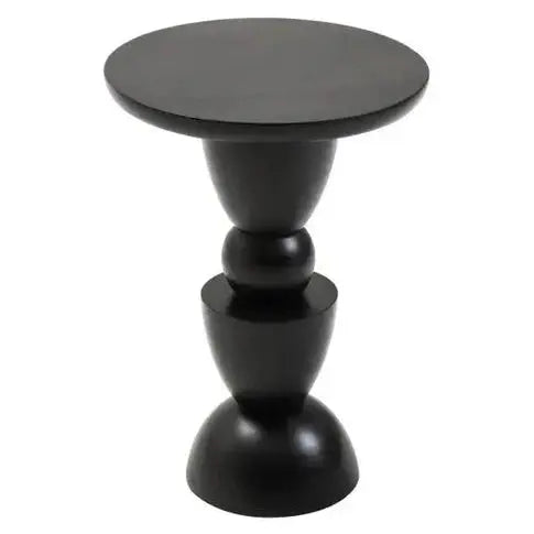 Watsa Black Finish Mango Wood Circle Column Detail Side Table   Nicholas John Interiors
