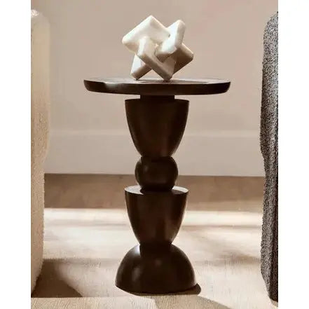 Watsa Black Finish Mango Wood Circle Column Detail Side Table   Nicholas John Interiors