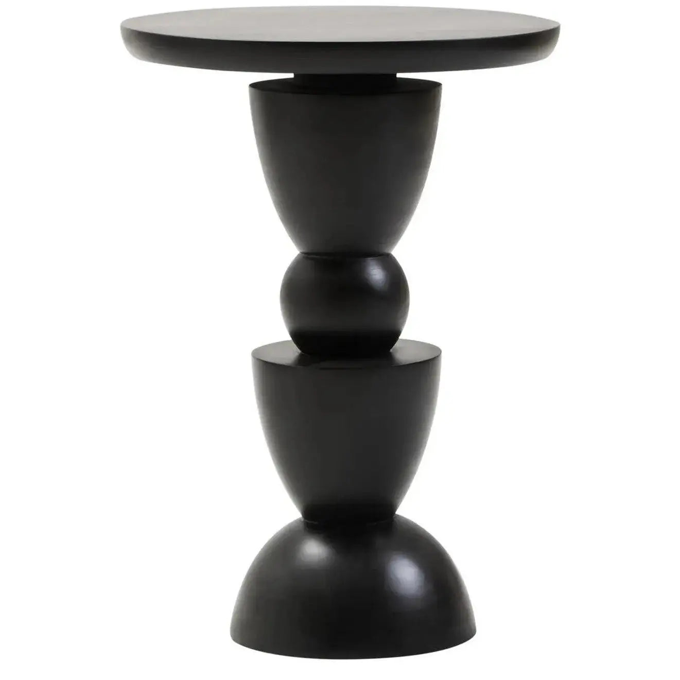 Watsa Black Finish Mango Wood Circle Column Detail Side Table   Nicholas John Interiors