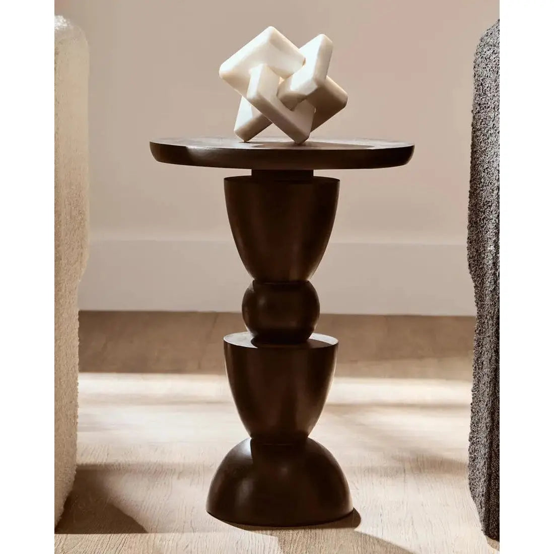 Watsa Black Finish Mango Wood Circle Column Detail Side Table   Nicholas John Interiors