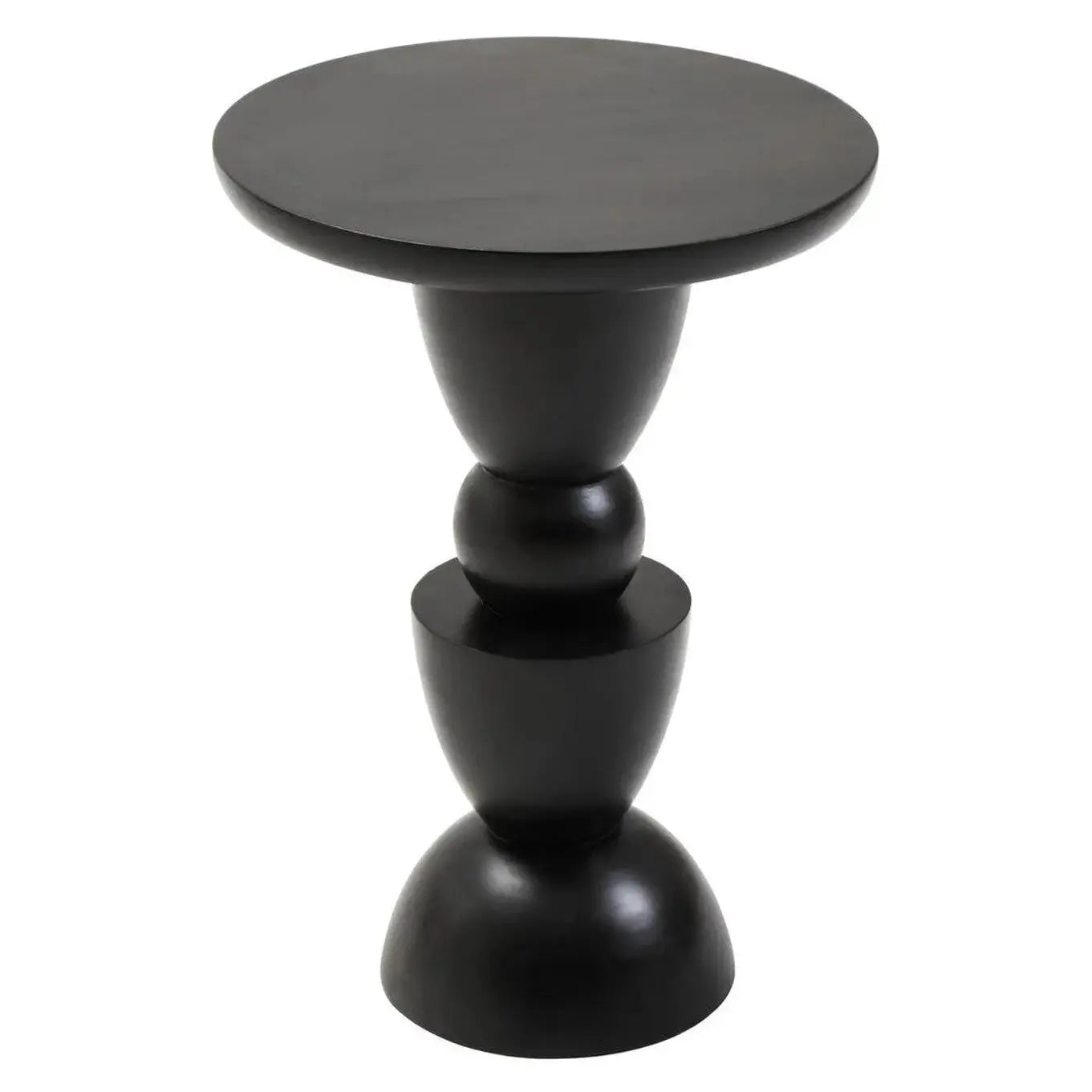 Watsa Black Finish Mango Wood Circle Column Detail Side Table   Nicholas John Interiors