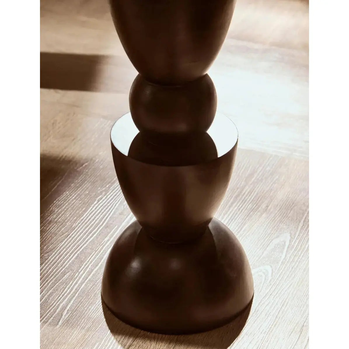 Watsa Black Finish Mango Wood Circle Column Detail Side Table   Nicholas John Interiors
