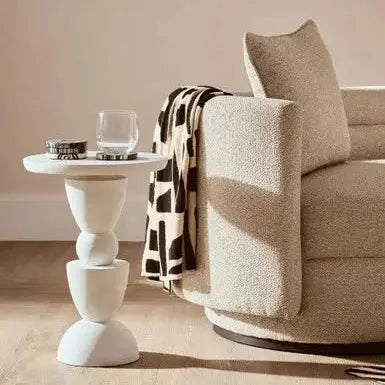 Watsa Whitewash Mango Wood Circle Column Detail Side Table   Nicholas John Interiors