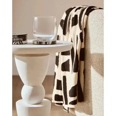 Watsa Whitewash Mango Wood Circle Column Detail Side Table   Nicholas John Interiors