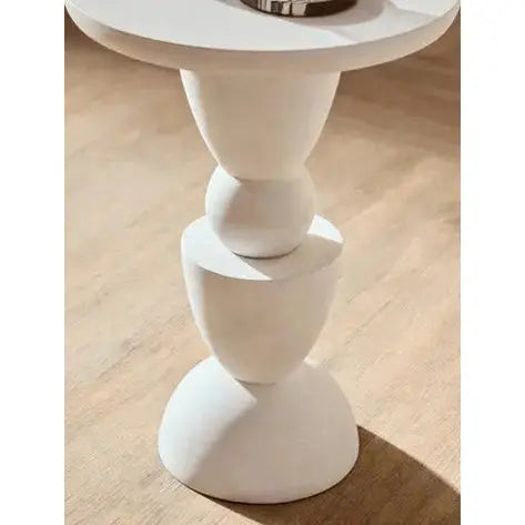 Watsa Whitewash Mango Wood Circle Column Detail Side Table   Nicholas John Interiors