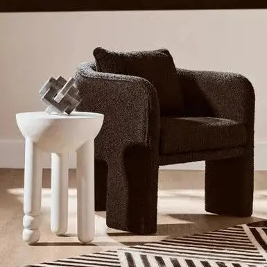 Watsa Whitewash Mango Wood Column Detail Round Side Table   Nicholas John Interiors