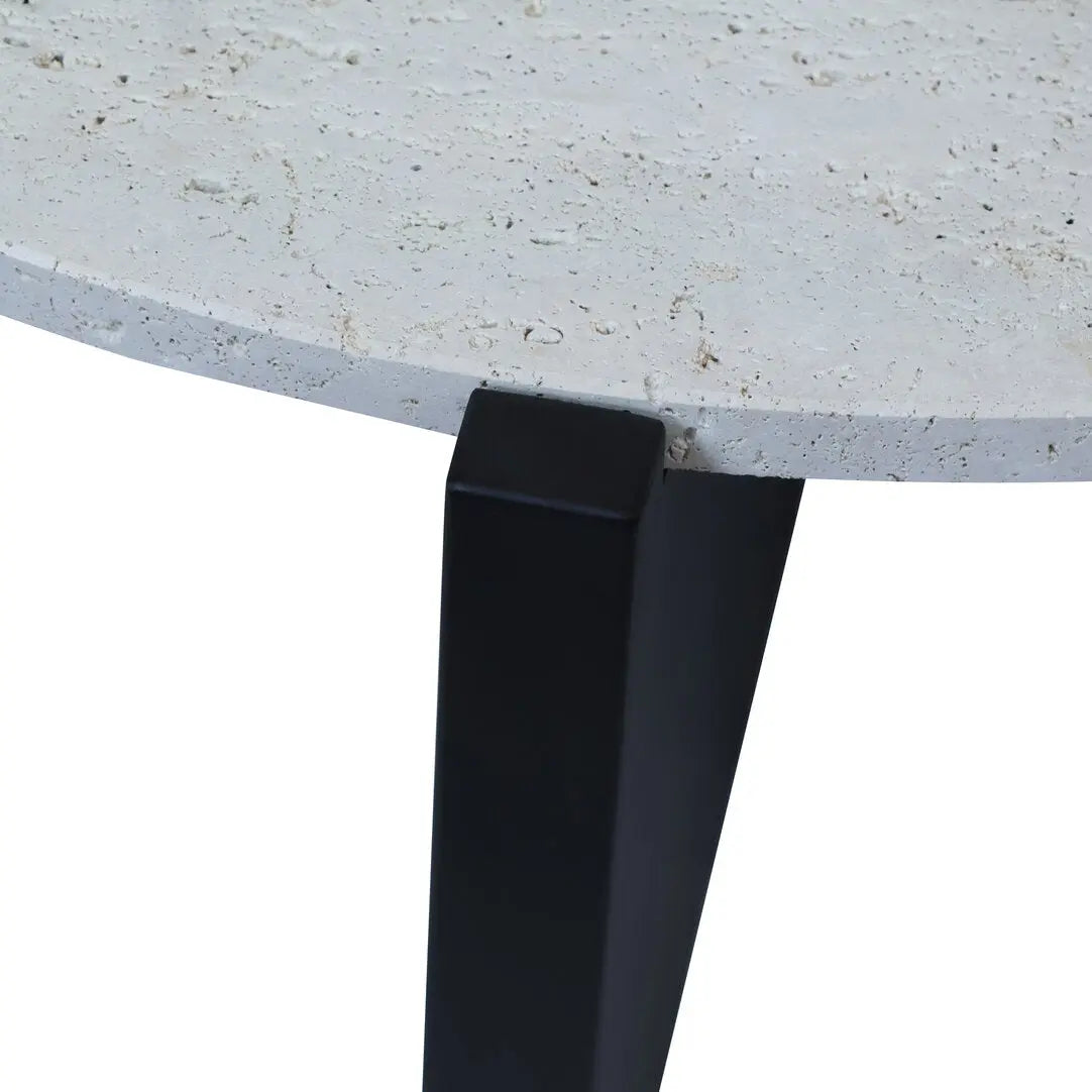 Wenton Travertine Top Coffee Table with Black Acacia Wood Frame   Nicholas John Interiors