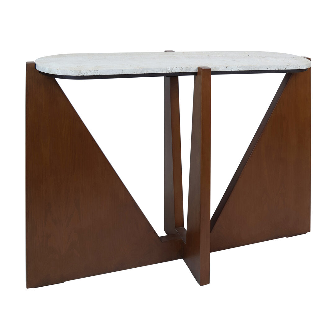 Wenton Travertine Top Console Table with Acacia Wood Frame  Nicholas John Interiors