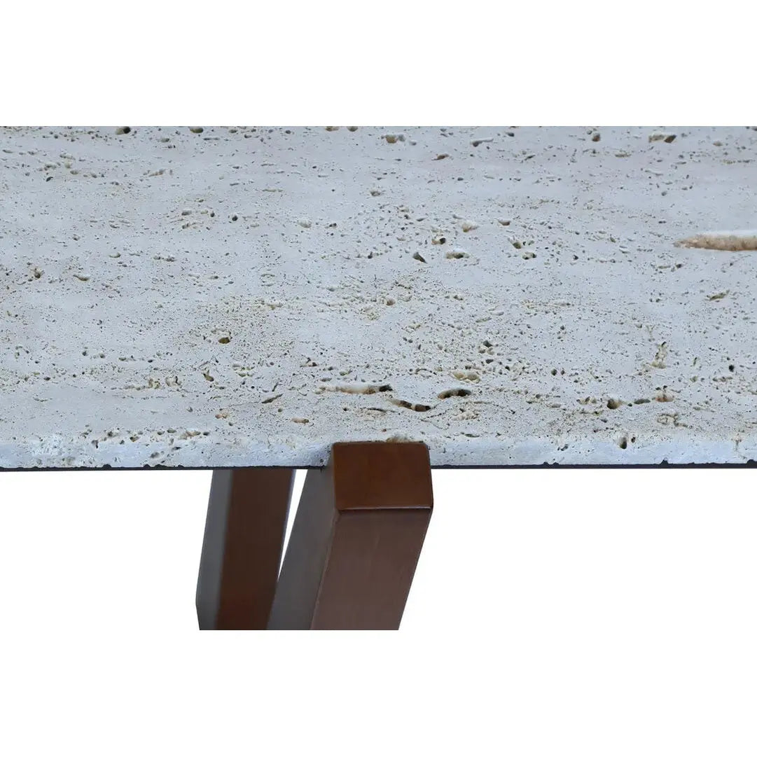 Wenton Travertine Top Console Table with Acacia Wood Frame   Nicholas John Interiors