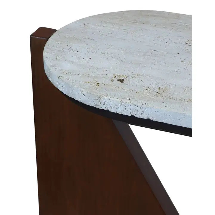 Wenton Travertine Top Console Table with Acacia Wood Frame   Nicholas John Interiors