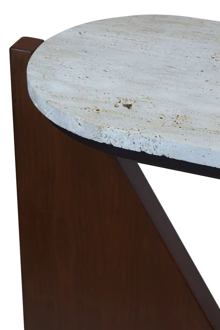 Wenton Travertine Top Console Table with Acacia Wood Frame   Nicholas John Interiors