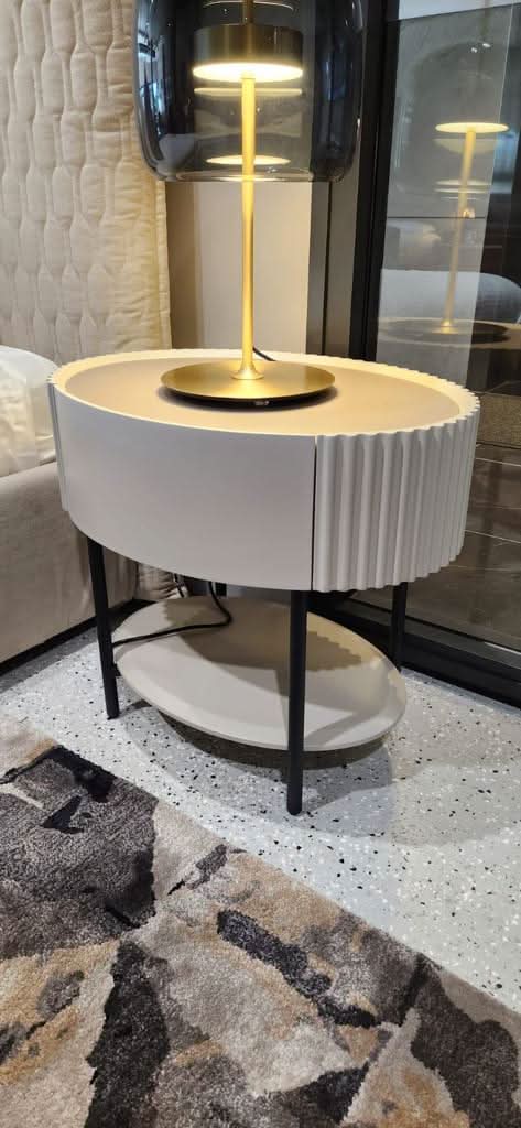 Tommy Franks Avola Bedside Table - Matte Beige   Nicholas John Interiors