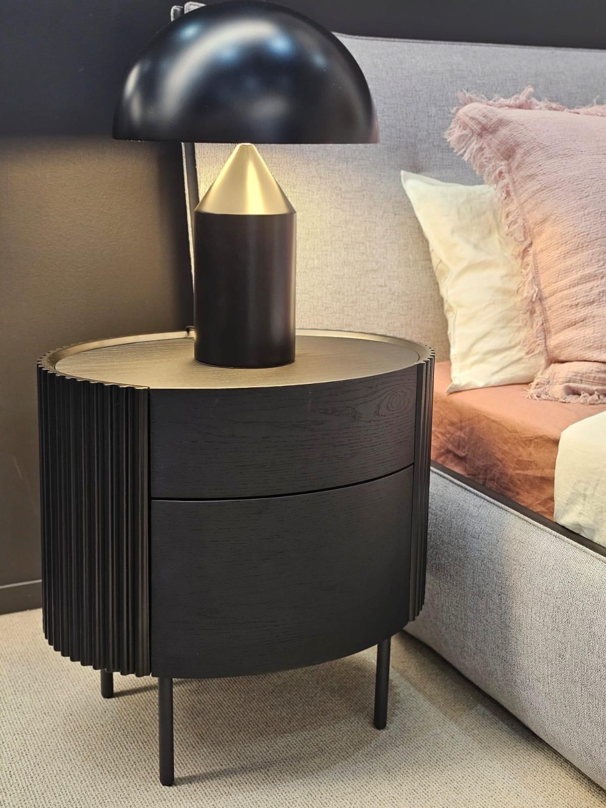 Tommy Franks Lantine Bedside Table - Black Oak & Brass