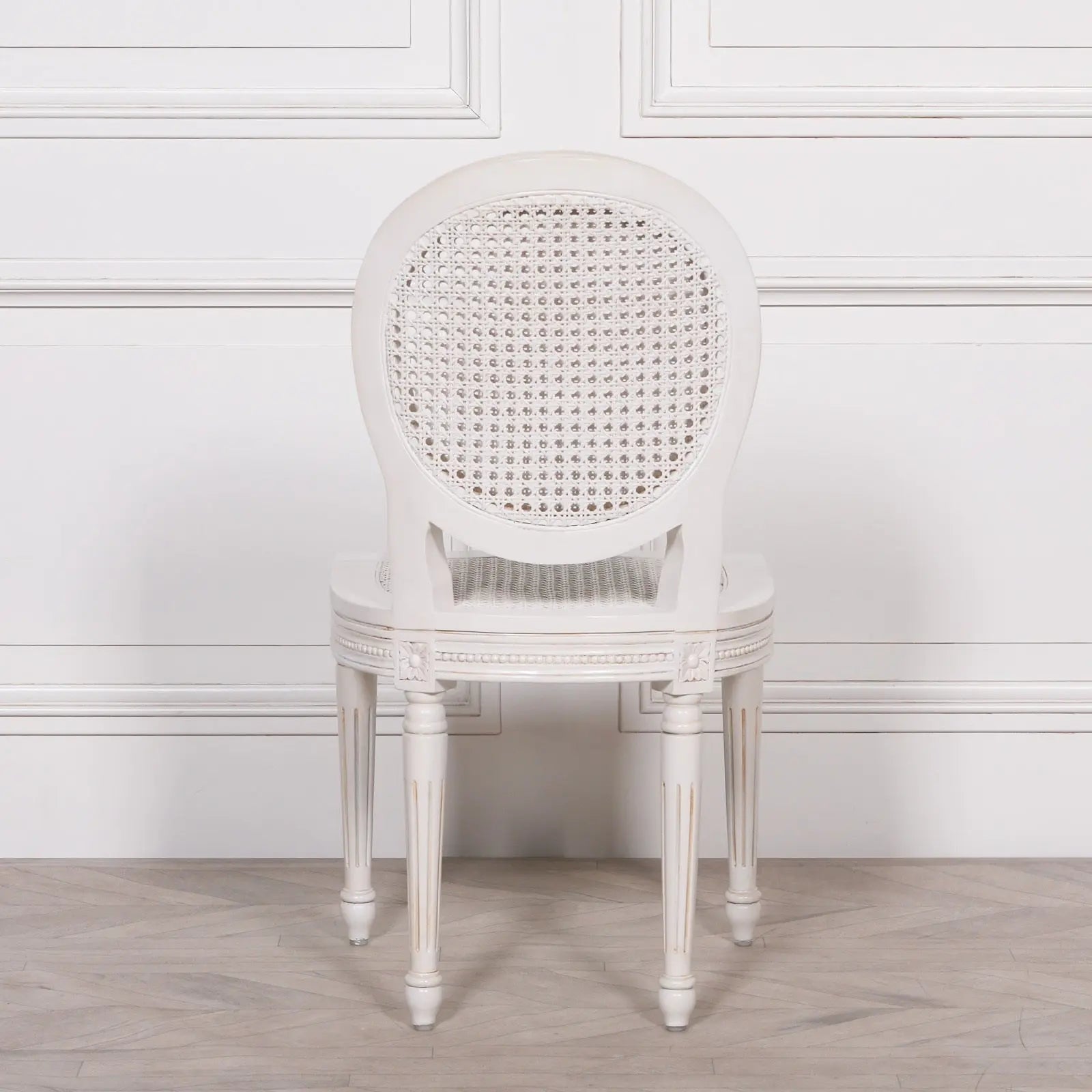 White Chateau Rattan Dining Chair with Carved Mahogany Frame   Nicholas John Interiors
