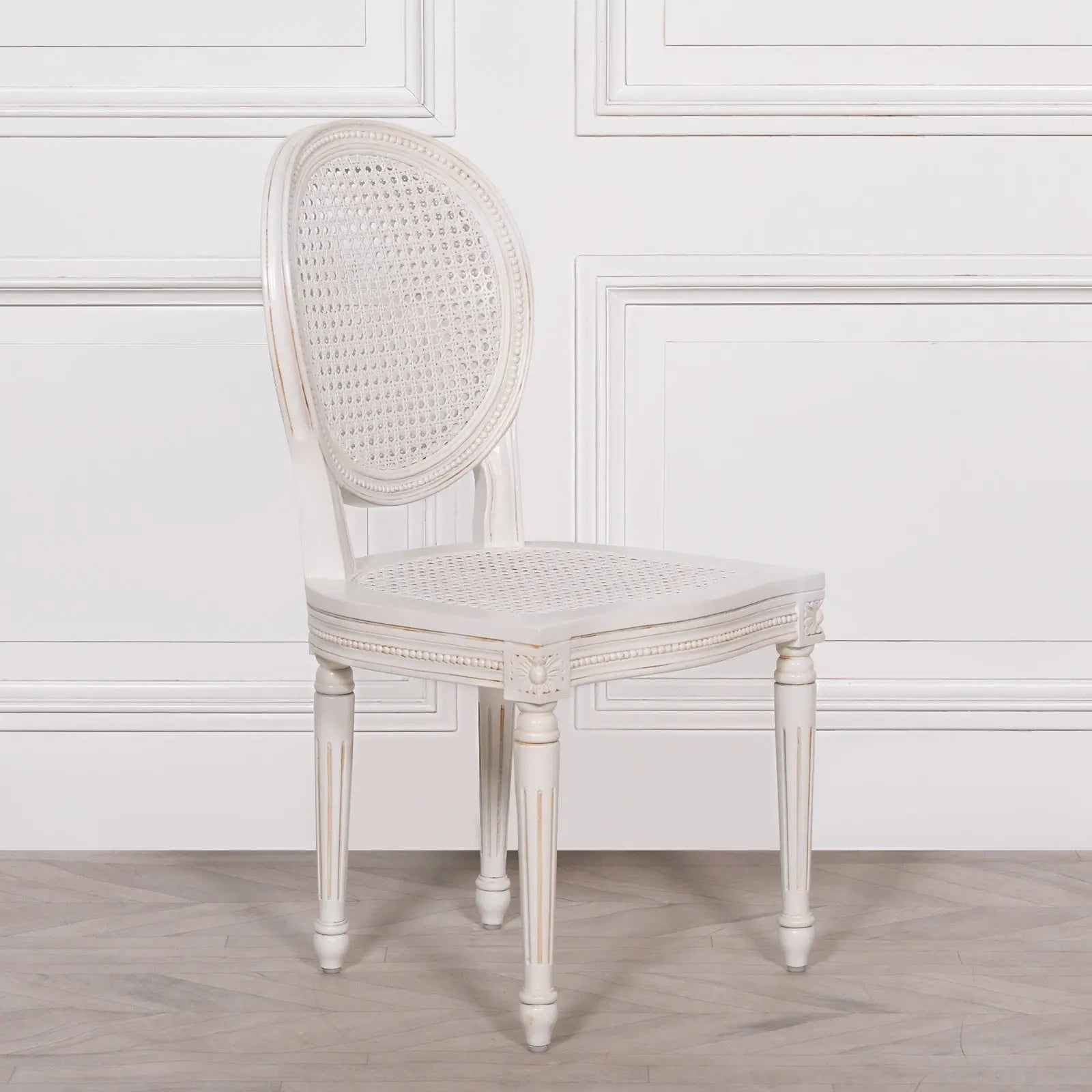 White Chateau Rattan Dining Chair with Carved Mahogany Frame   Nicholas John Interiors