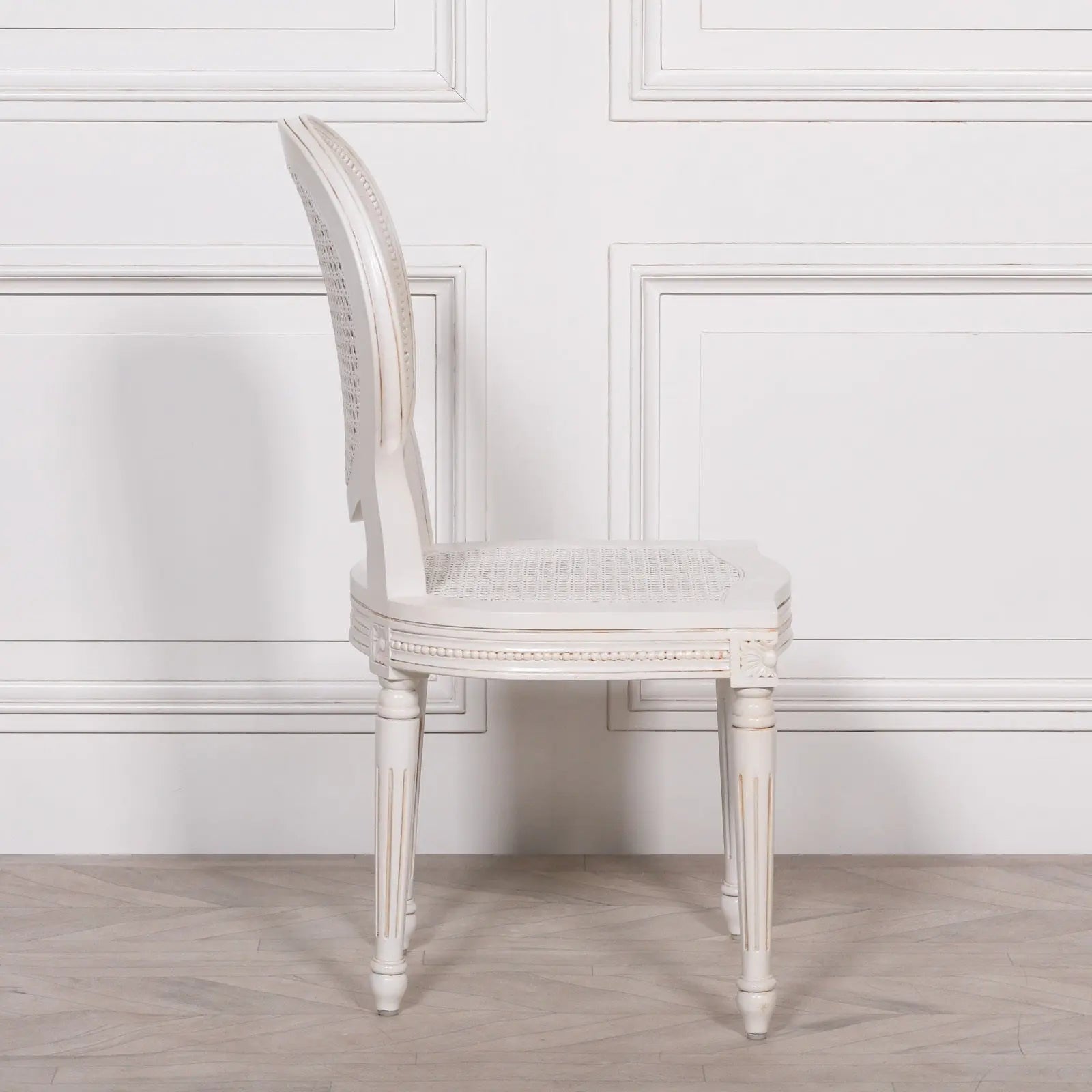 White Chateau Rattan Dining Chair with Carved Mahogany Frame   Nicholas John Interiors