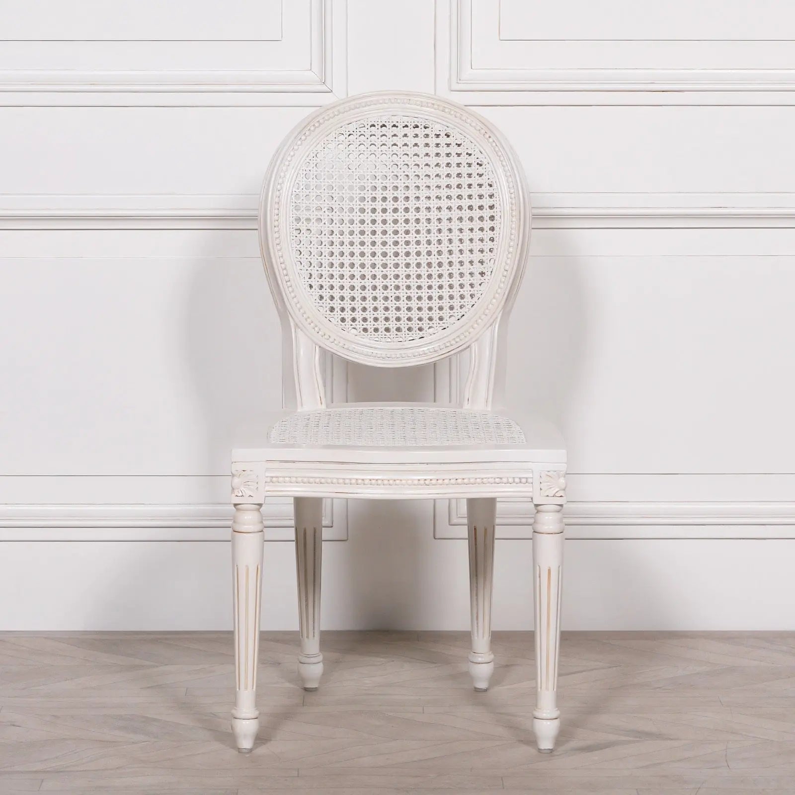 White Chateau Rattan Dining Chair with Carved Mahogany Frame   Nicholas John Interiors