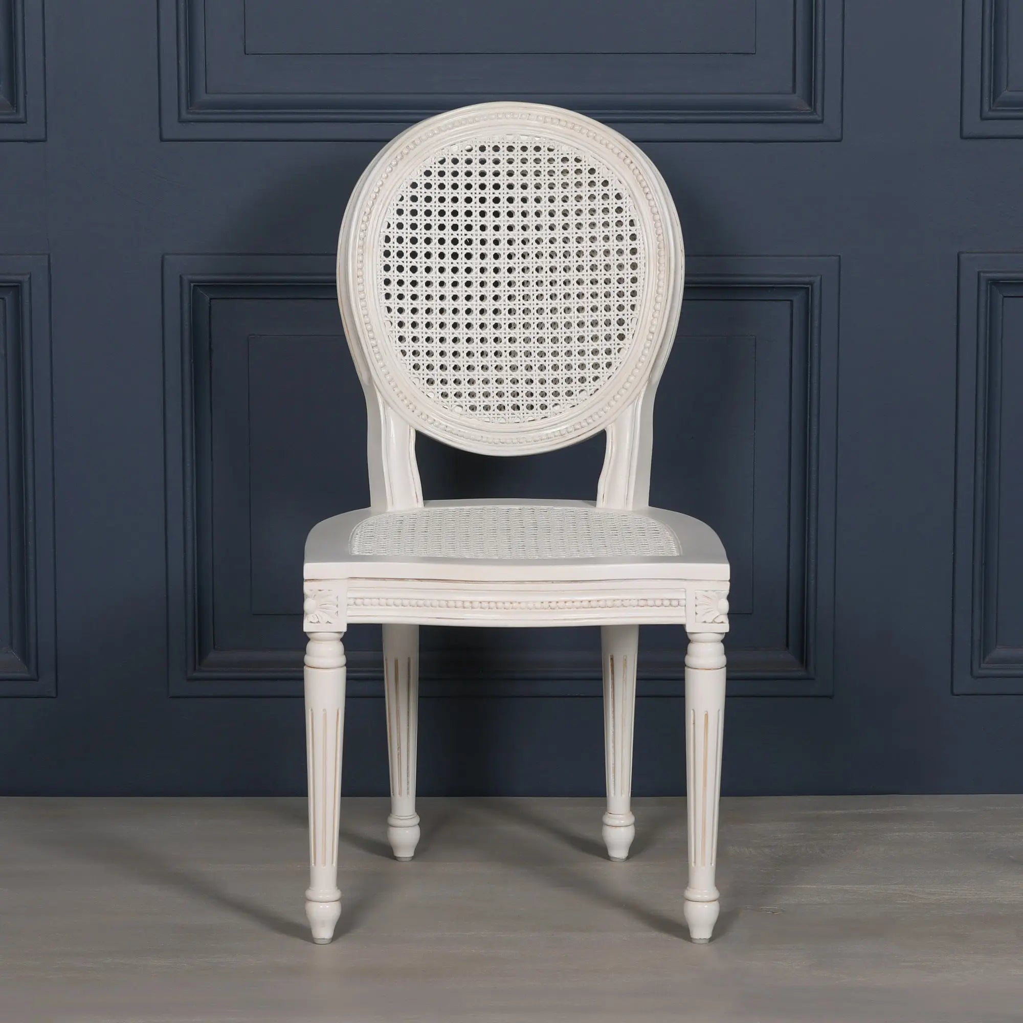 White Chateau Rattan Dining Chair with Carved Mahogany Frame   Nicholas John Interiors