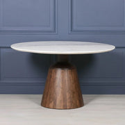 Wooden Acacia Natural Marble Top Dining Table   Nicholas John Interiors