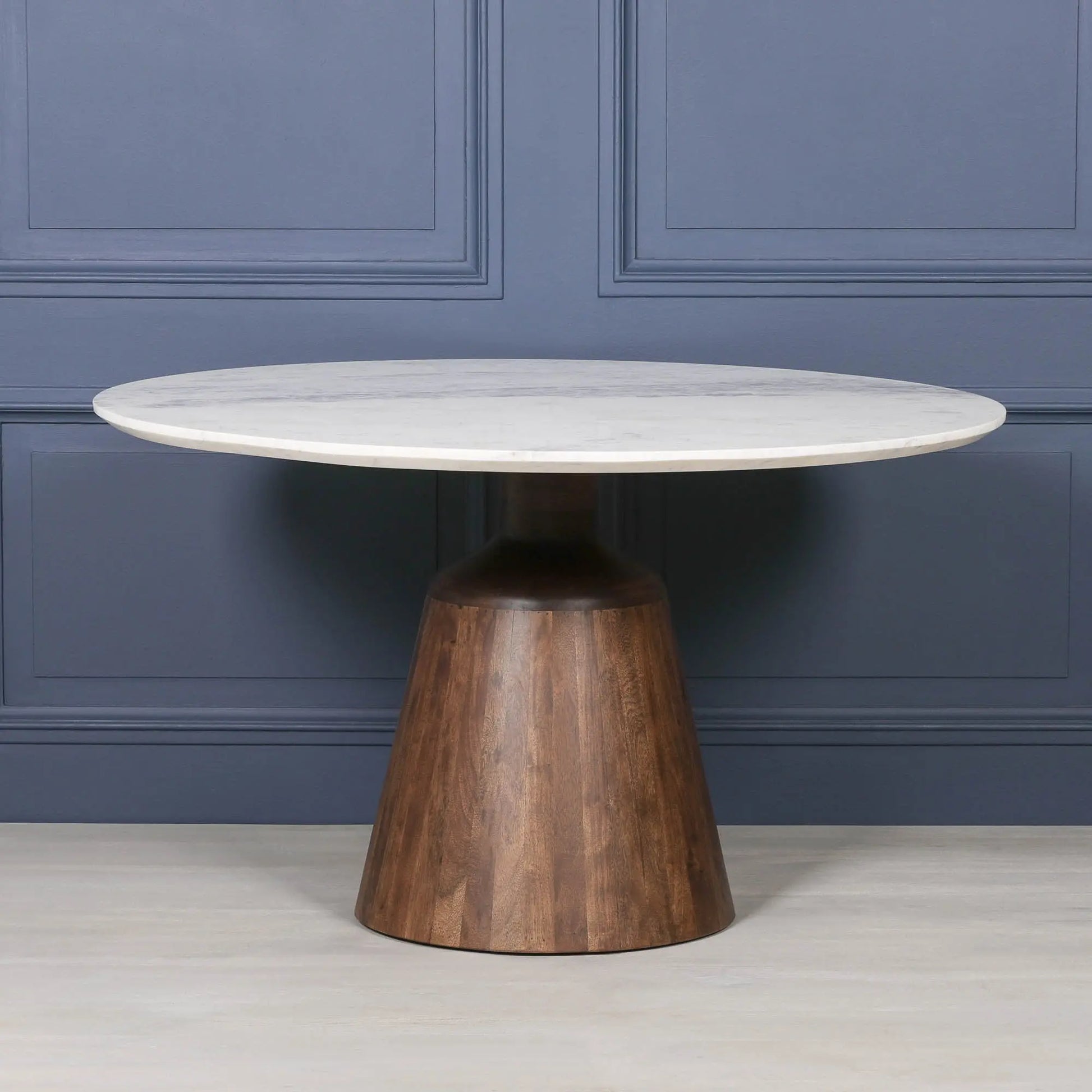 Wooden Acacia Natural Marble Top Dining Table   Nicholas John Interiors