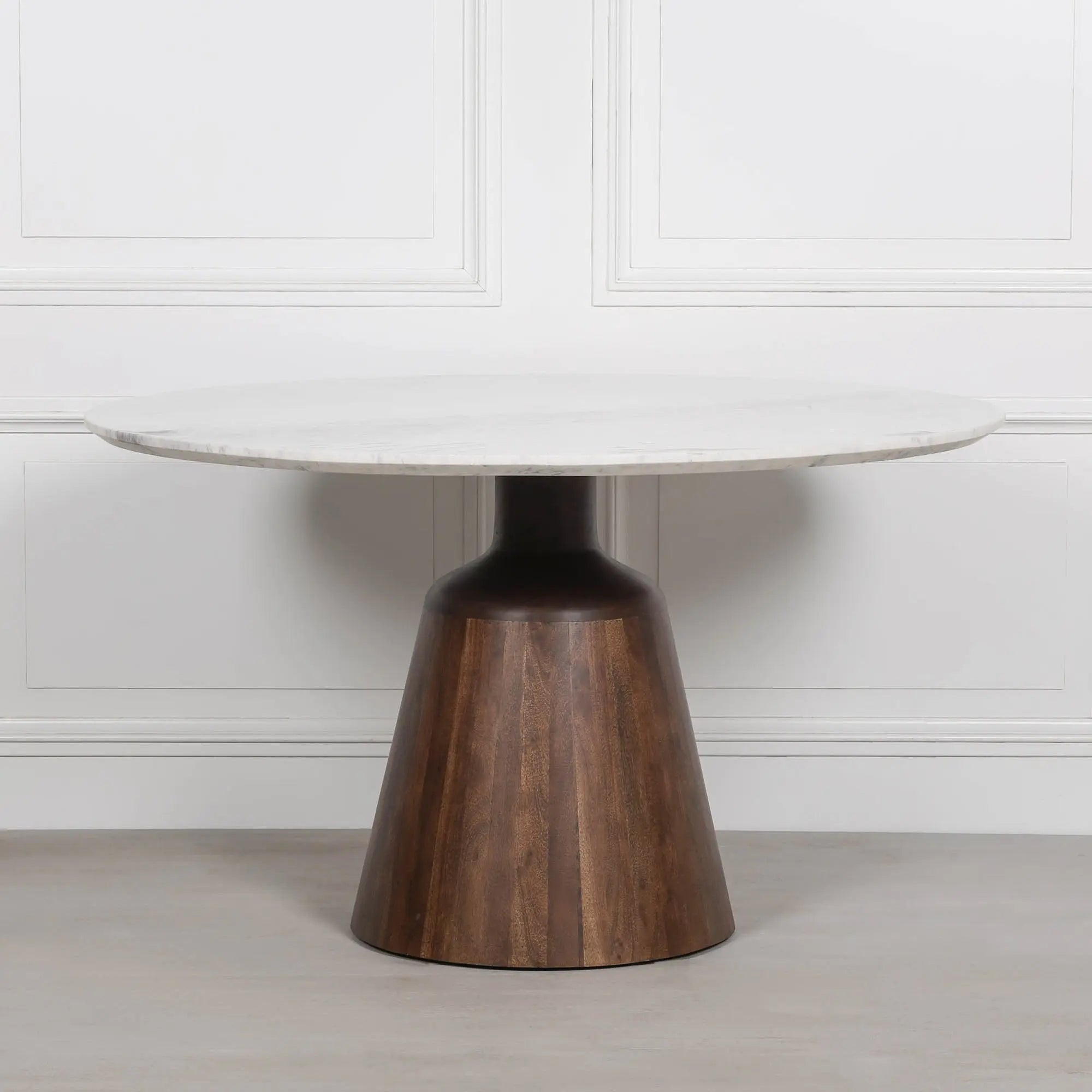 Wooden Acacia Natural Marble Top Dining Table   Nicholas John Interiors