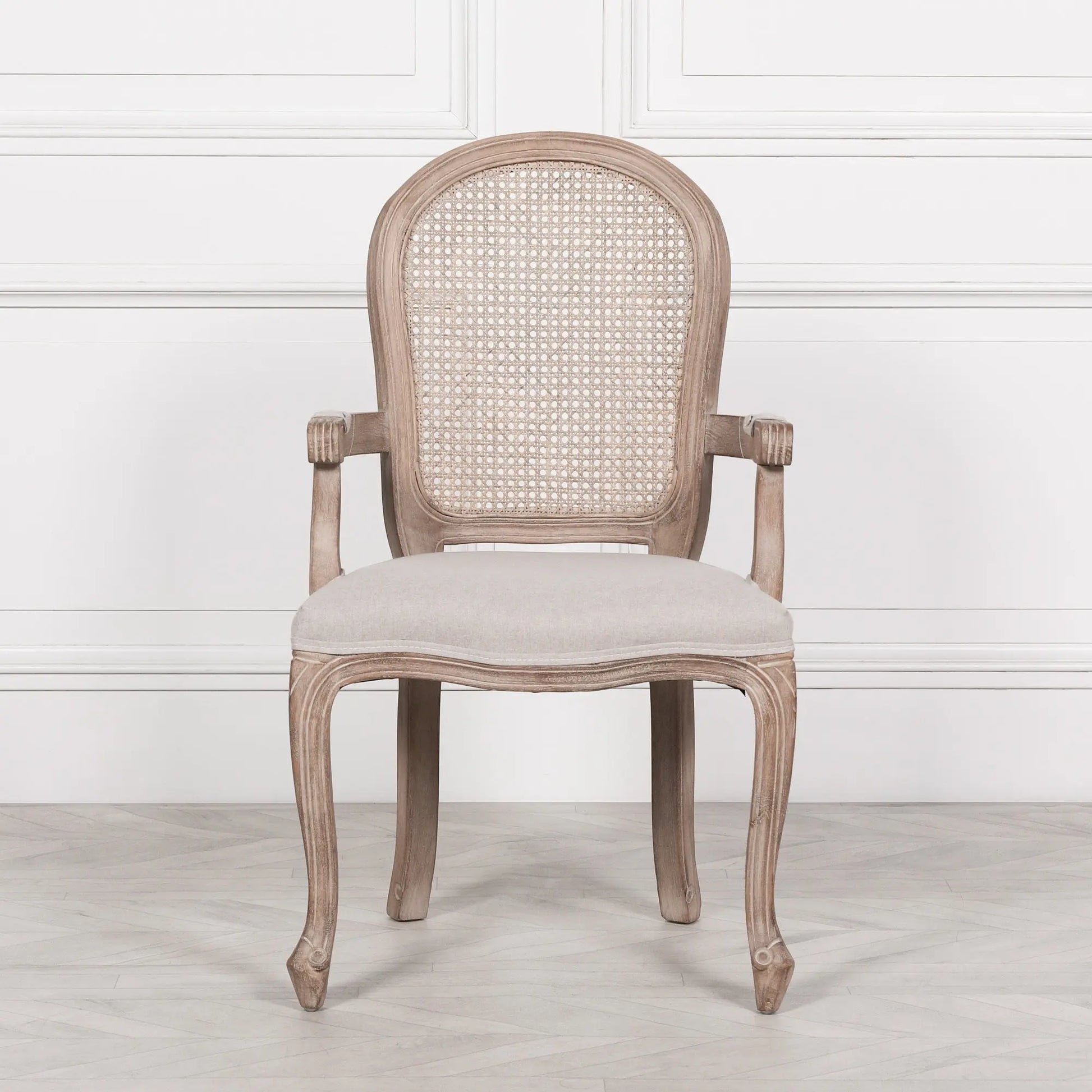 Wooden Carver Louis Upholstered Dining Arm Chair   Nicholas John Interiors