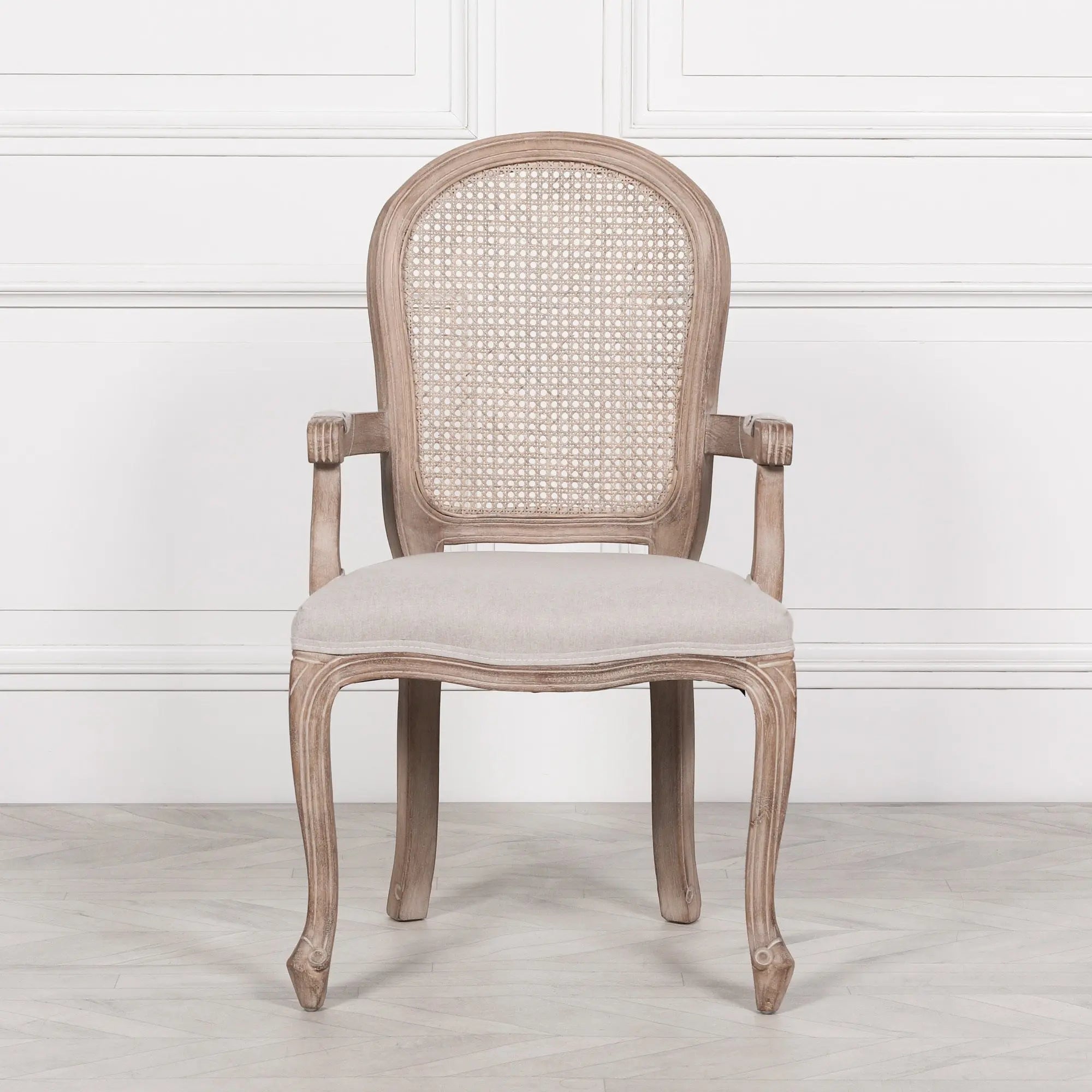 Wooden Carver Louis Upholstered Dining Arm Chair   Nicholas John Interiors