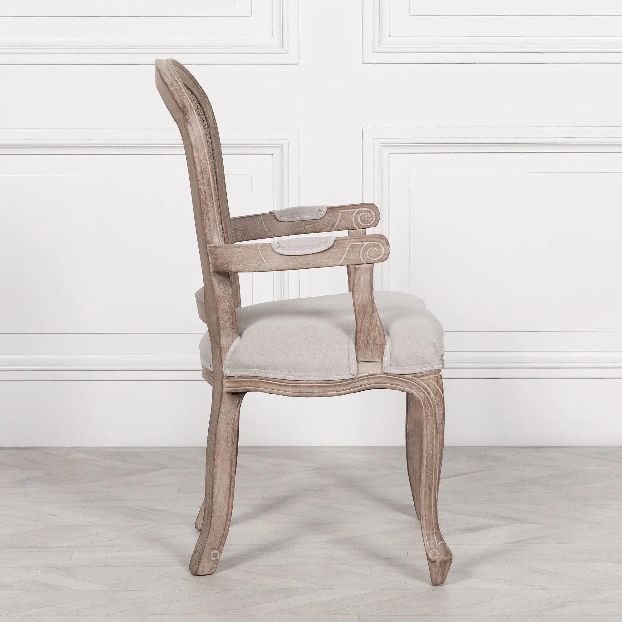 Wooden Carver Louis Upholstered Dining Arm Chair   Nicholas John Interiors