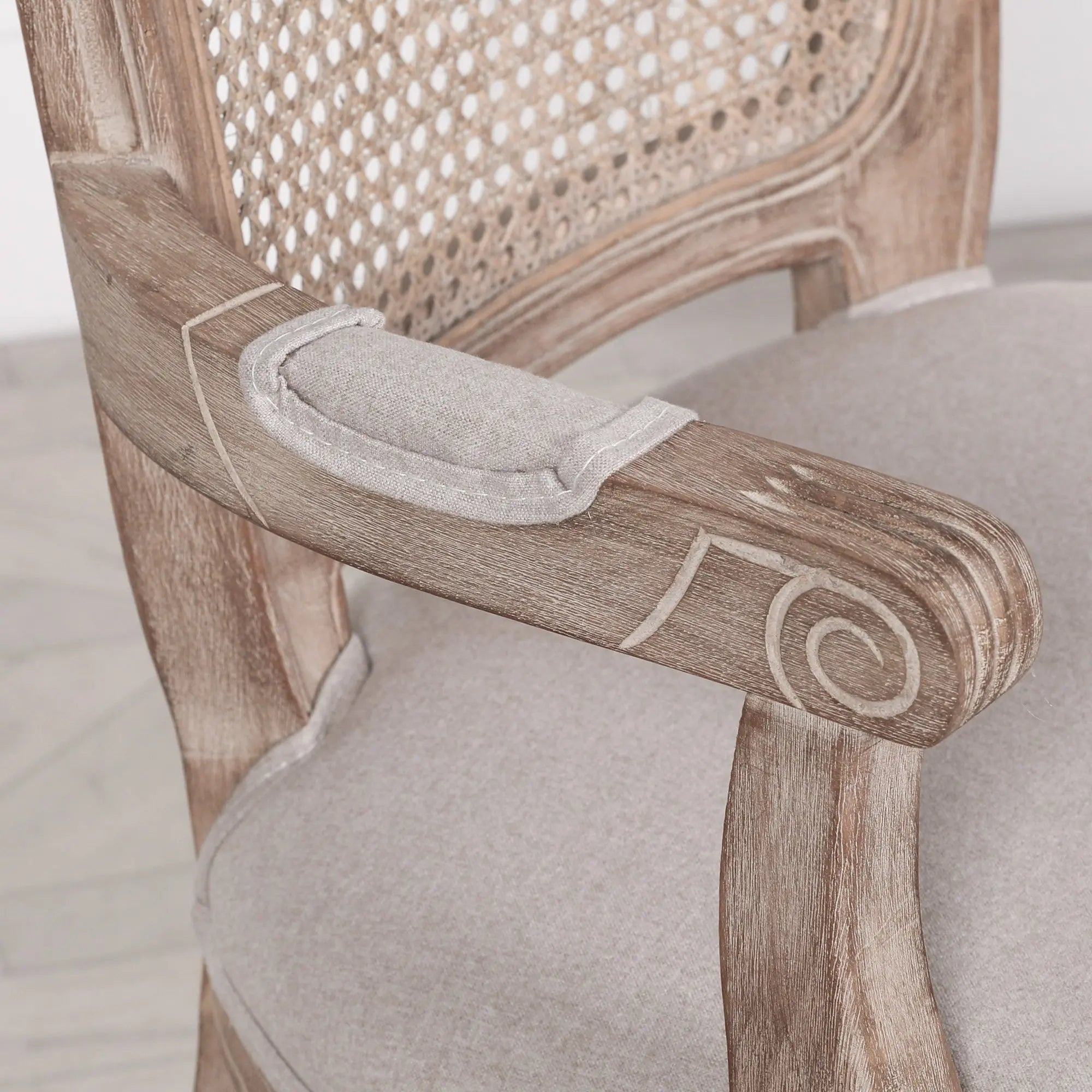 Wooden Carver Louis Upholstered Dining Arm Chair   Nicholas John Interiors