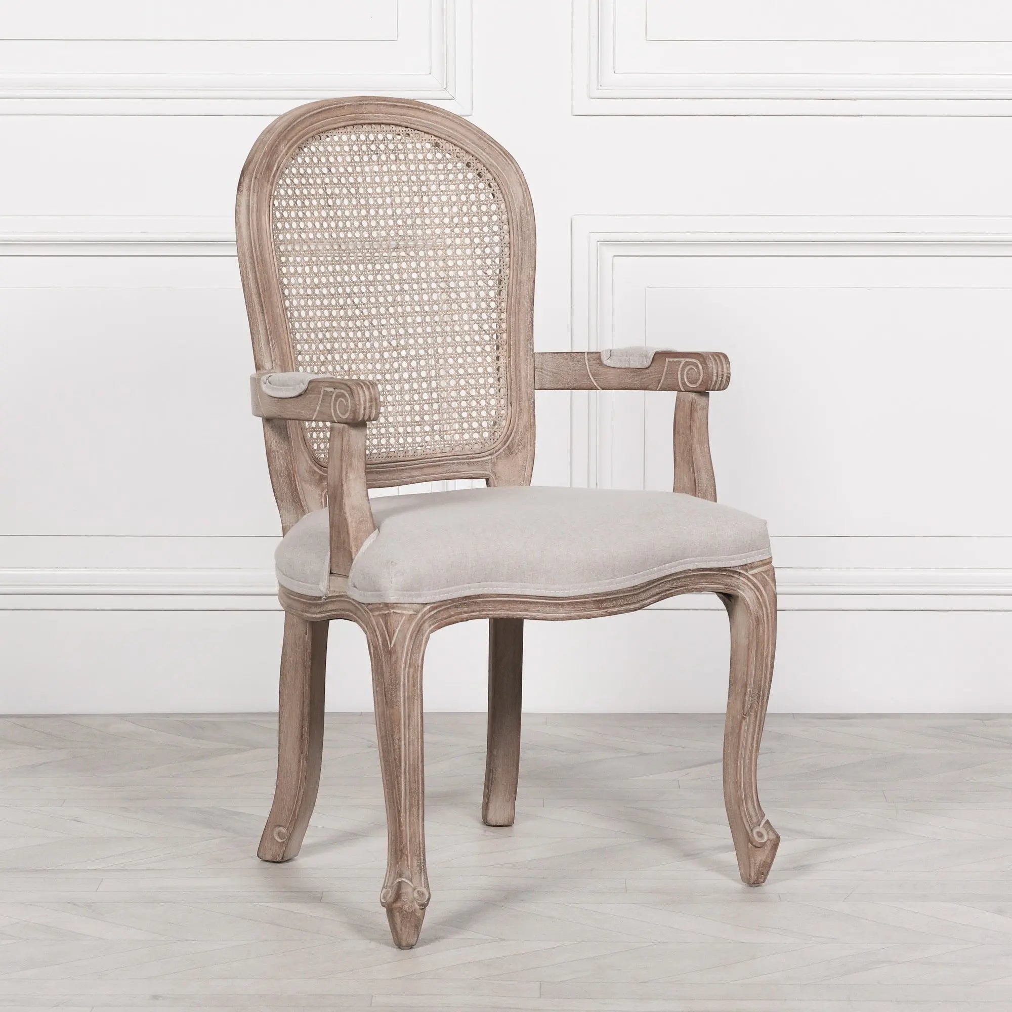 Wooden Carver Louis Upholstered Dining Arm Chair   Nicholas John Interiors