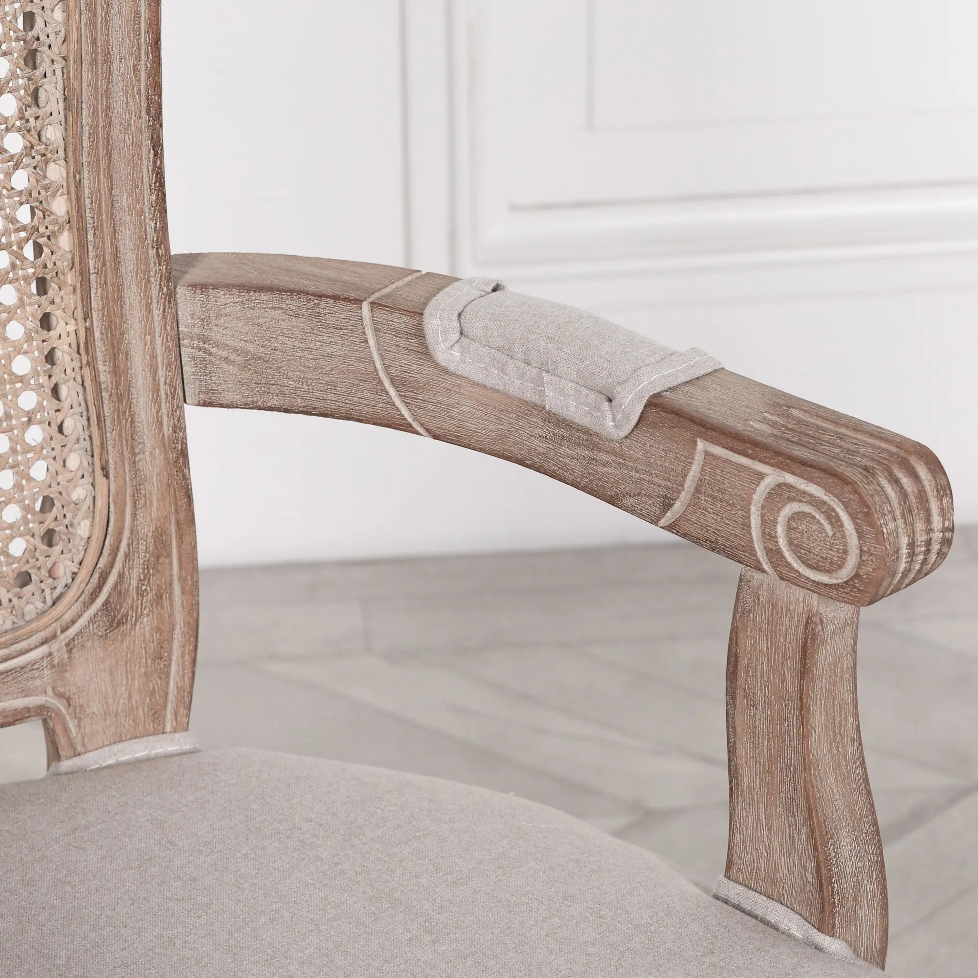 Wooden Carver Louis Upholstered Dining Arm Chair   Nicholas John Interiors