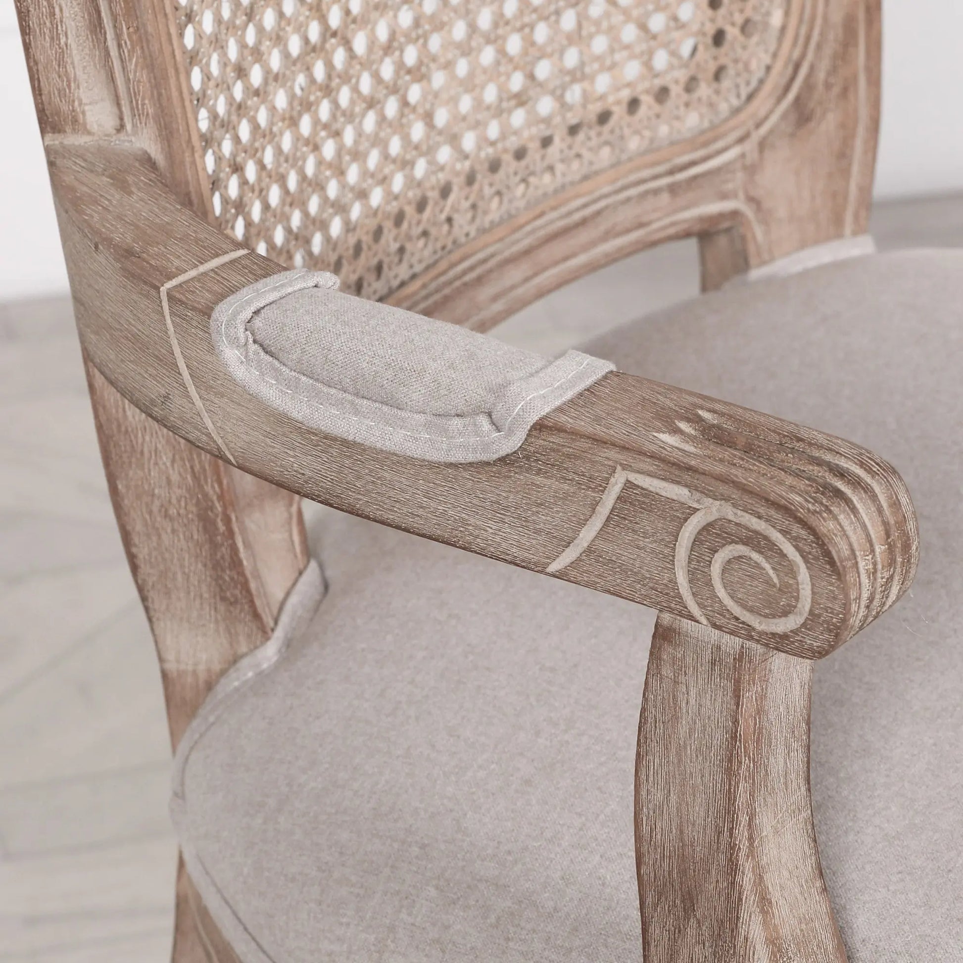 Wooden Carver Louis Upholstered Dining Arm Chair   Nicholas John Interiors