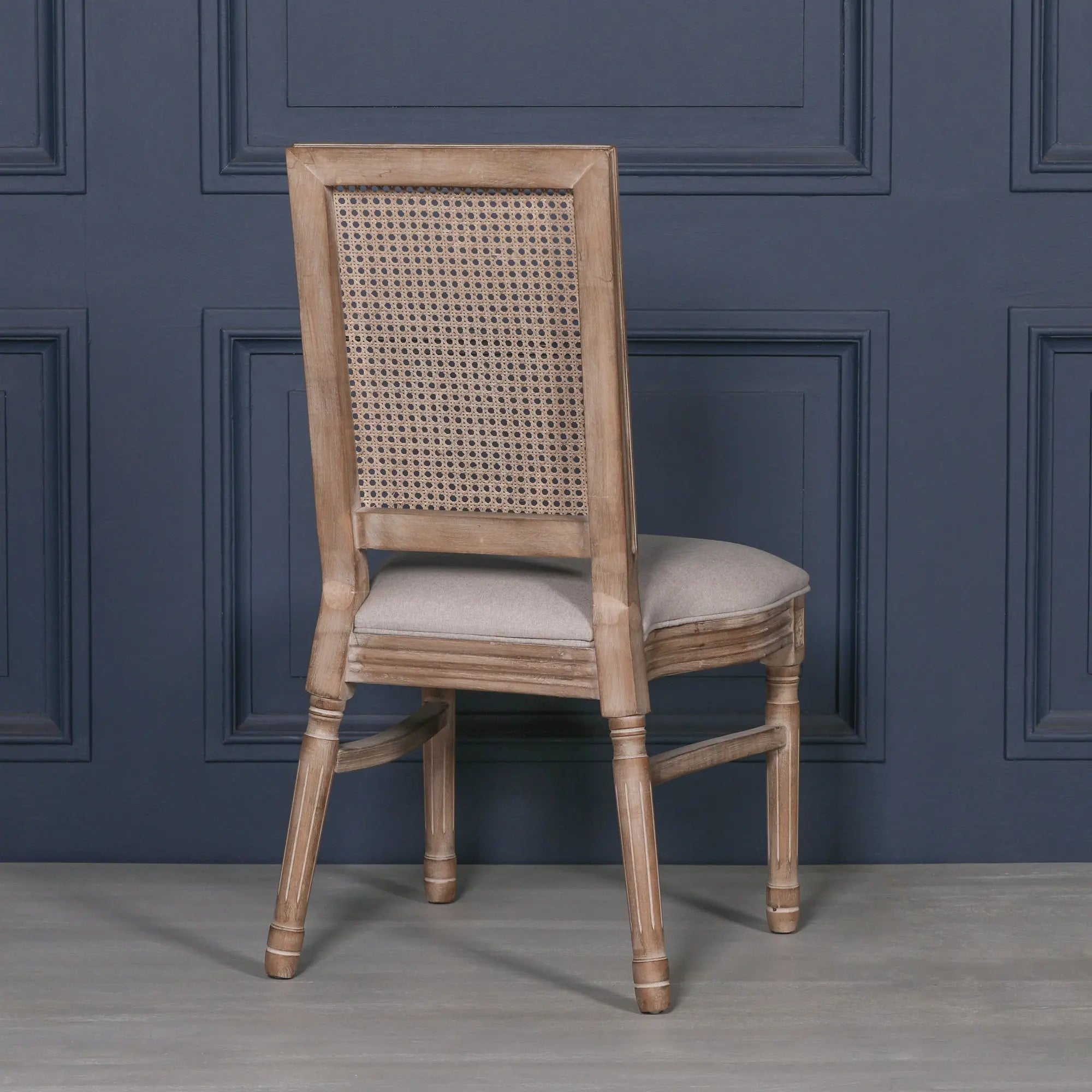 Wooden Louis Upholstered Square Rattan Back Dining Chair   Nicholas John Interiors