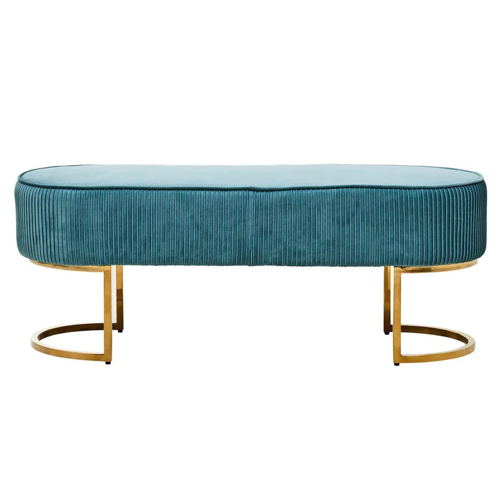 Zamora Green Velvet Ottoman Bench with Gold Legs   Nicholas John Interiors