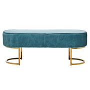 Zamora Green Velvet Ottoman Bench with Gold Legs   Nicholas John Interiors
